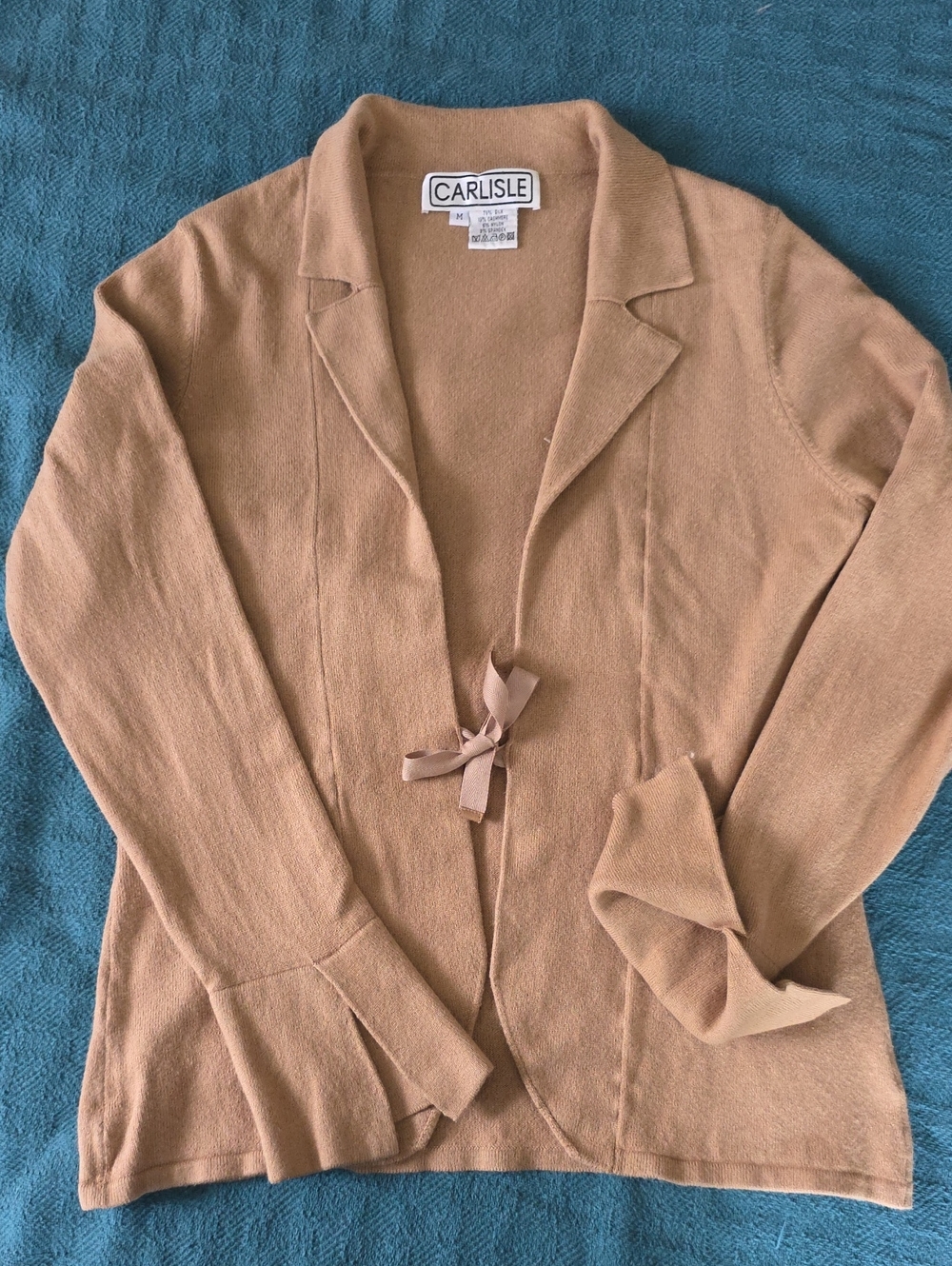 Carlisle Camel Tie-Front Blazer Cardigan